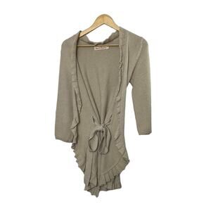Love Hanna Andersson Tan Open Tie Waist Belt Cardigan Sweater Ruffle Trim  XS